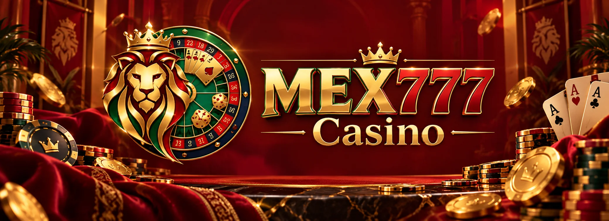 Banner de MEX777 Casino México con el bono de bienvenida 100% hasta $5,000 MXN